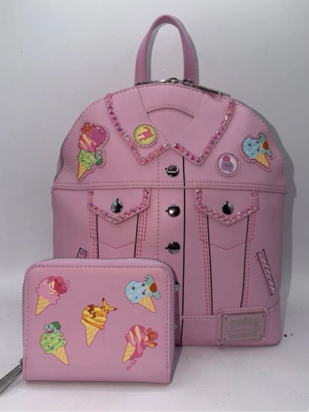 Loungefly Pokemon Ice cream Denim jacket mini backpack set (Bedazzled)